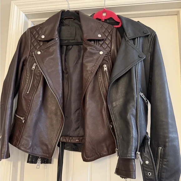 All Saints Dark Brown / Oxblood Leather Jacket - Picture 4 of 16